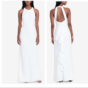 Lauren Ralph Lauren White Cutout Back Crepe Gown